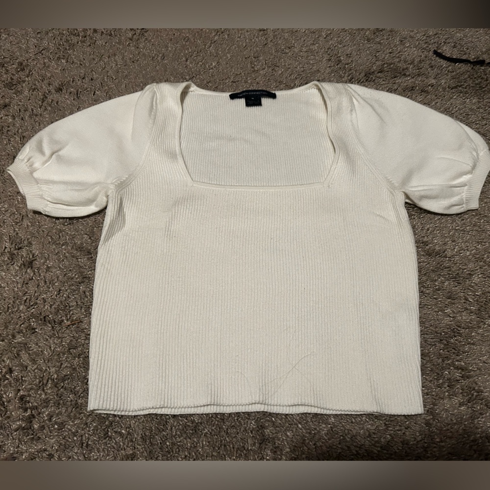 French Connection Cream Ribbed Square-Neck Sweater
